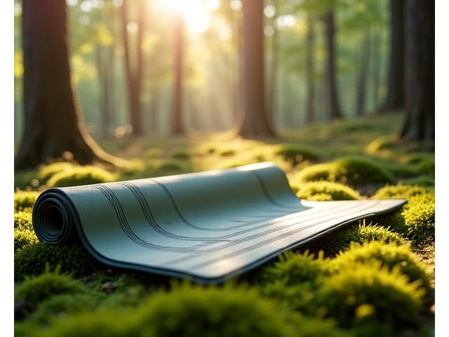 ZenFold Travel Mat unrolled on sun-dappled forest floor