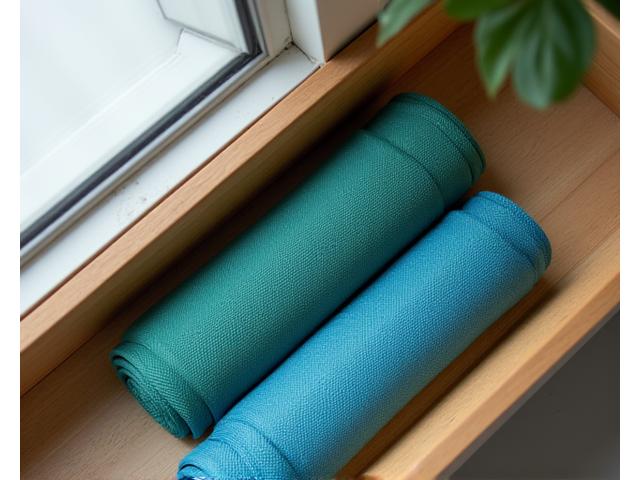Rolled yoga straps stored neatly in a breathable mesh bag in a utility drawer
